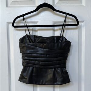 Jonathan Simkhai Imara Faux Leather Draped Bustier Top